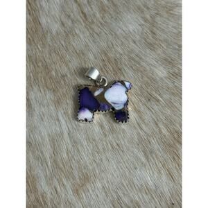 Native American SW Sterling Silver Purple Dahlia Turquoise Cow Sheep Pendant
